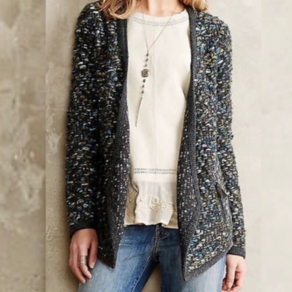 Anthropologie Moth Wool and Mohair Blue and Green Cardigan